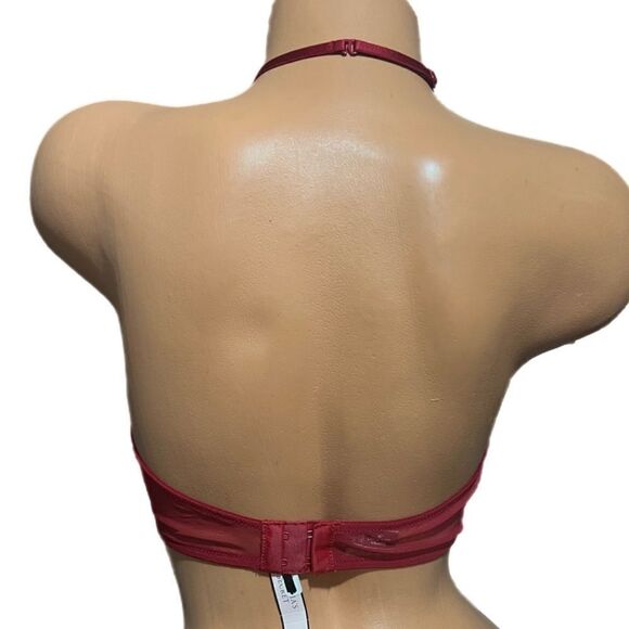 Victoria’s Secret lace up high Neck Sexy Unlined Bralette Bra Red - Picture 2 of 4